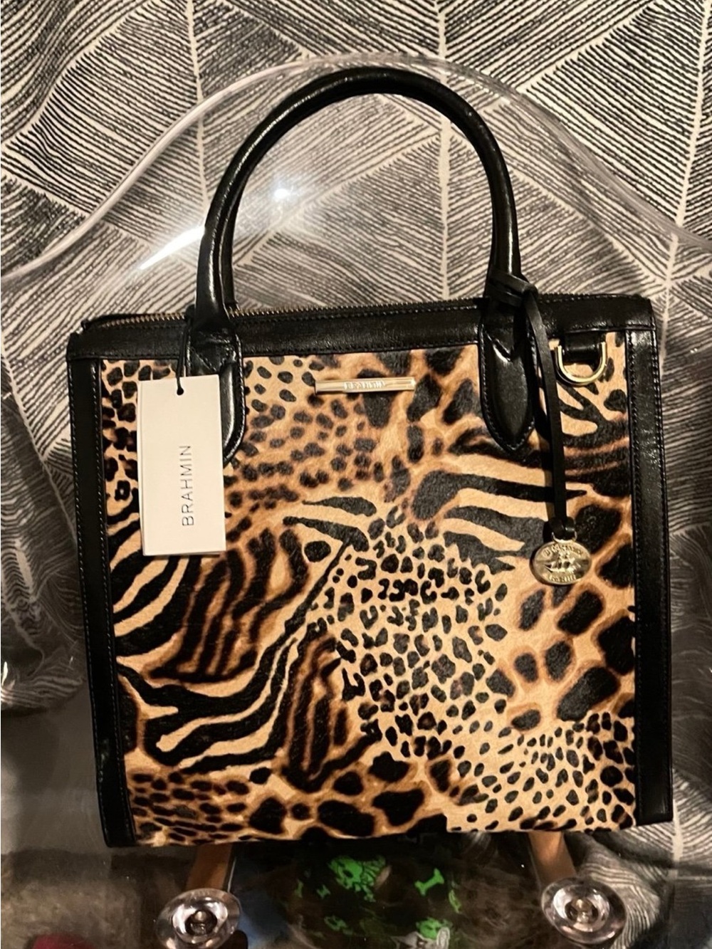 Brahmin Animal Print Satchel with Black Trim - Picture 7 of 14